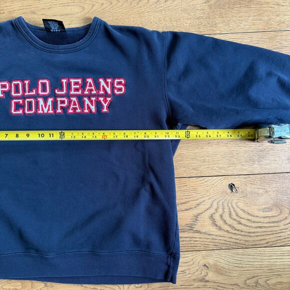 VNTG Polo Jeans Company Spell Out Sweatshirt SZ M Navy Y2K Classic Casual Preppy - Picture 4 of 8